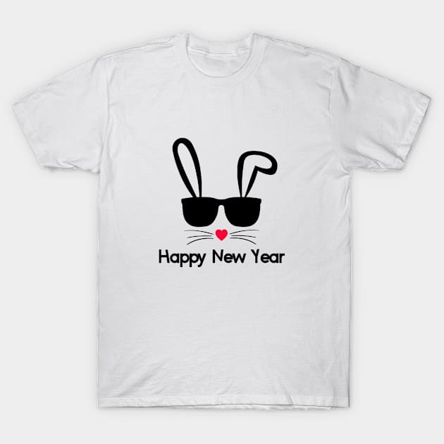 Rabbit Happy New Year 2023 T-Shirt Bunny Face With Glasses T-Shirt by Iconra